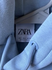 ZARA Blue Solid Pullover Hoodie w/ Pockets Drawstring Men’s Size S