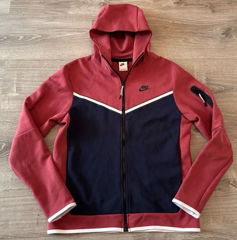 Nike Tech Fleece Full-Zip Hoodie White/Red/Navy Blue Men’s Size Medium
