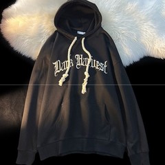 Men Korean Letter Print Plush Thick Hooded Loose Sweatshirt Hoodie Tops