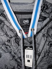 Ecko Unltd Hoodie Mens Large Gray Short Sleeve Floral Kangaroo Pocket EO12K855