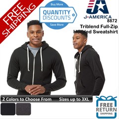 🔥 J. America Men Triblend Full-zip Hooded Sweatshirt Pockets Up To 3XL 8872