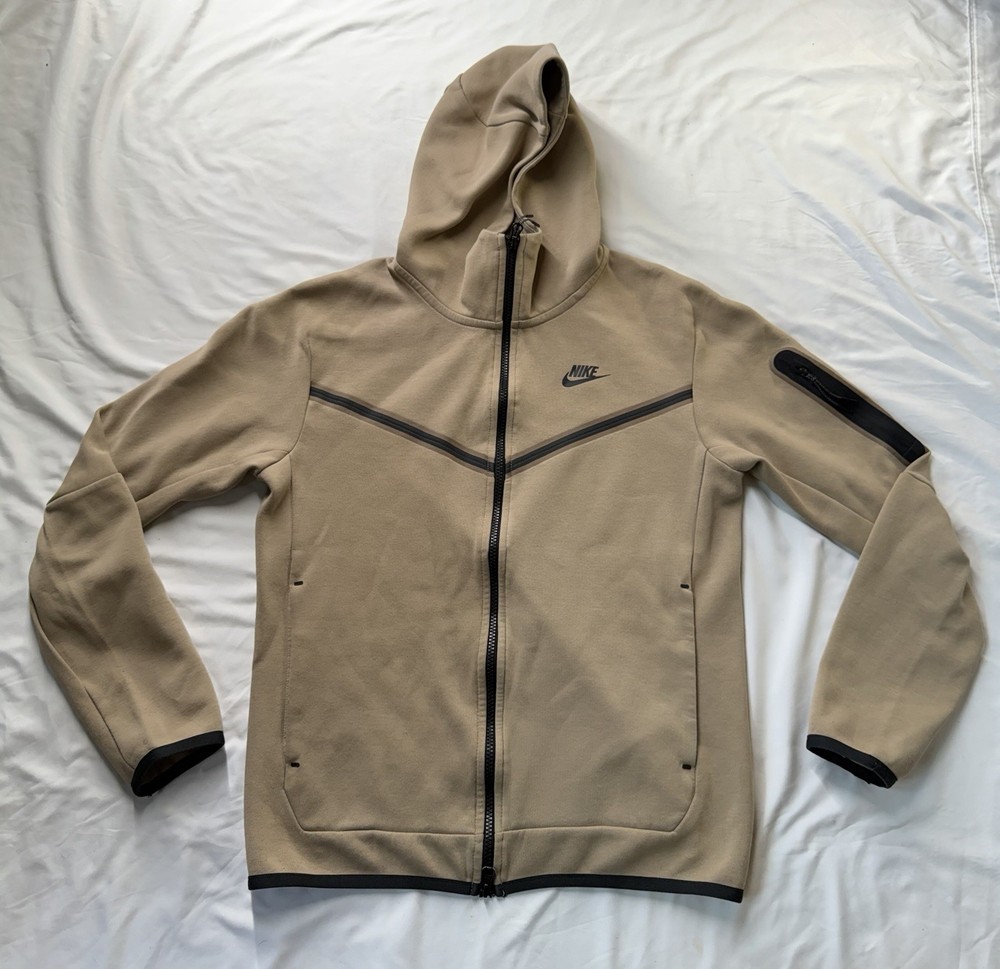 Nike Tech Fleece Hoodie Mens Med Tan Brown Full Zip Activewear Sweatshirt Jacket