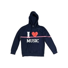 I Heart Music Unisex Blue Hoodie Size Small Trendy Music Lover Graphic Sweater