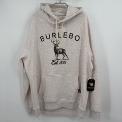 BURLEBO Men’s Midweight Fleece Hoodie Sweatshirt size L Htr Oatmeal Deer Hunting