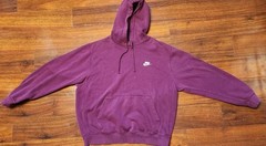 NIKE Hoodie Mens L Large Sweatshirt Dark Plum Embroider Swoosh Logo Spellout VTG