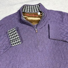ROBERT GRAHAM men’s 2XL 1/4 zip mock pullover sweater 100% wool knit Wine Plum