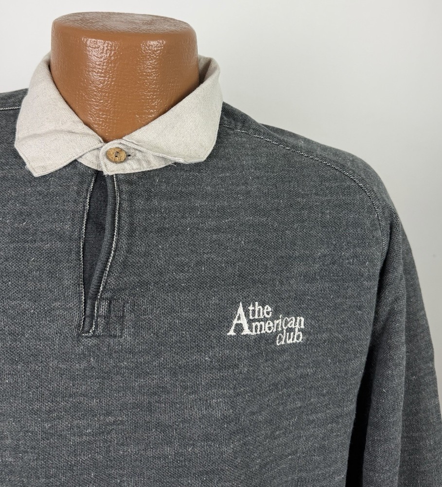 Vintage Pique Knit Sweatshirt Mens Medium Charcoal Gray Polo Collar 90s Pullover