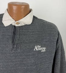 Vintage Pique Knit Sweatshirt Mens Medium Charcoal Gray Polo Collar 90s Pullover