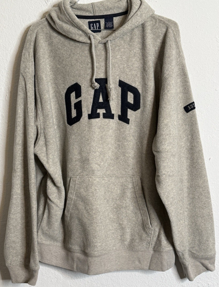 VTG Gap Hoodie Men’s Large Fleece Spellout Kangaroo Pocket Heavyweight Gray