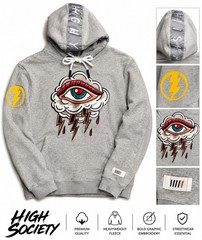 High Society Hoodie Men’s XL Gray Eye Graphic Heavyweight Streetwear H#13