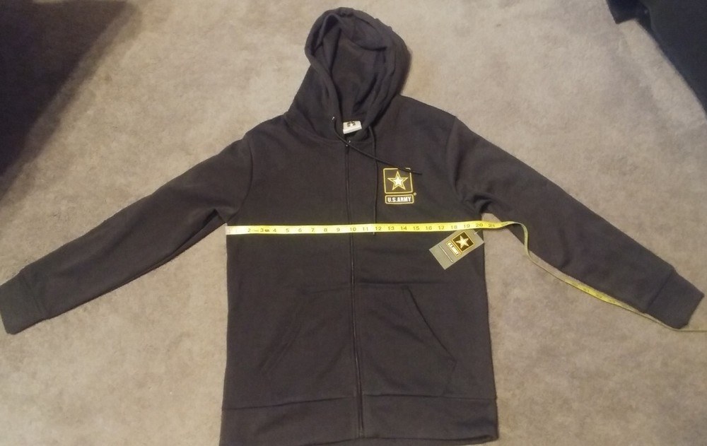 US ARMY OFFICIAL BLACK HOODIE MENS SMALL FULL ZIP + FRONT POCKETS BRAND NEW!