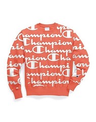Champion Reverse Weave Crew Sweatshirt Mens S Small Coral All-Over Logo S2973