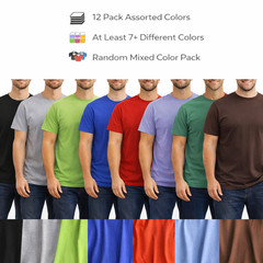 BILLIONHATS Mens Cotton Short Sleeve T-Shirts, Bulk Crew Tees , Mixed Colors