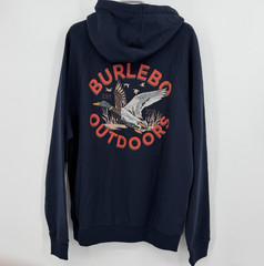 BURLEBO Men’s Midweight Fleece Hoodie Sweatshirt size M Navy Blue Hunting Duck