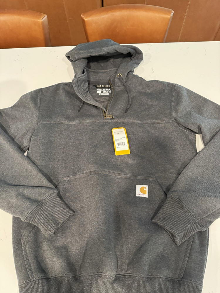 Carhartt Rain Defender Men’s Gray Heavyweight 1/4 Zip Hoodie Loose Fit Small