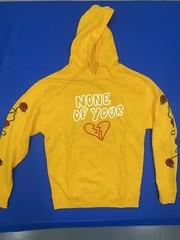 Lil TJay Rapper Yellow Hoodie “NONE OF YOUR LOVE” men’s Med Roses On Arms Nwot