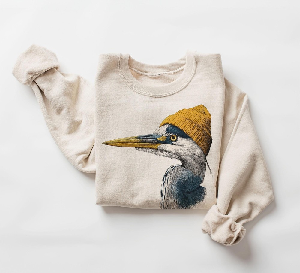 Retro 90s Great Blue Heron Wearing Beanie Vintage Birdwatching Birding Unisex