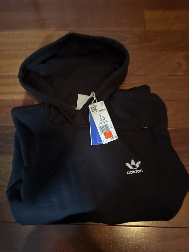 Adidas Trefoil Essentials Hoodie Black Men’s Large L NWT Brand New