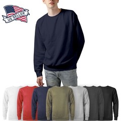 Mens Crew Neck Sweatshirts T Shirts Basic Brushed Solid Fleece Cotton Unisex