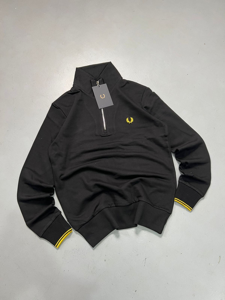Fred Perry 1/4 Zip Sweatshirt Men’s Tipped Trim Laurel Logo Pullover NWT