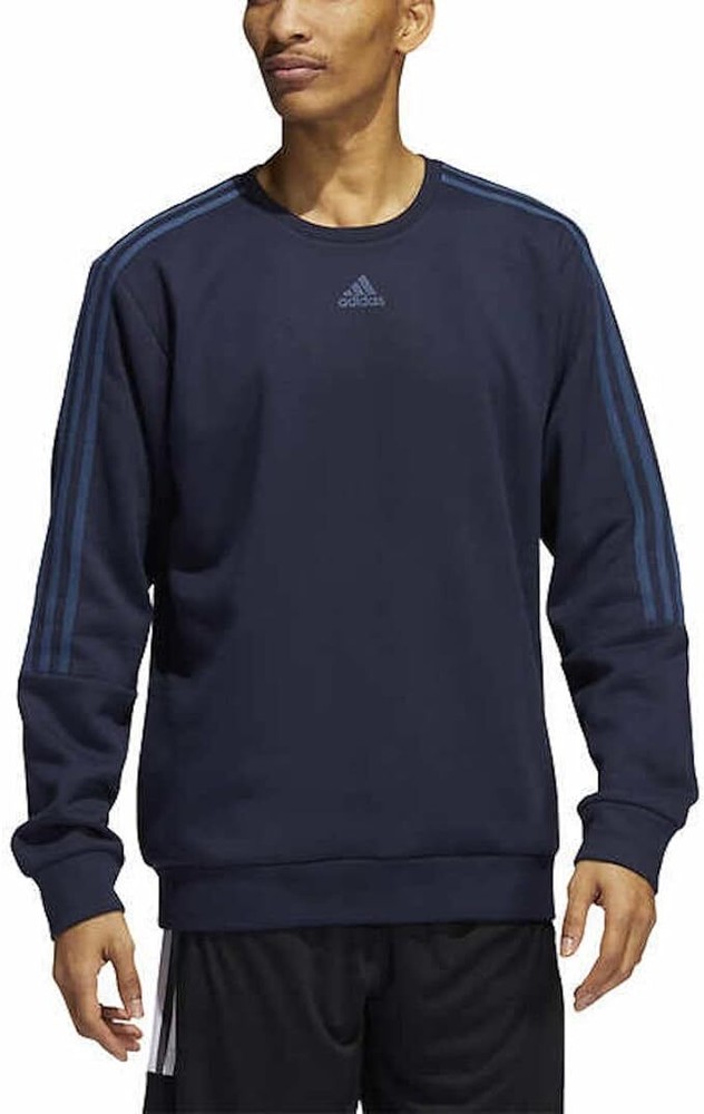 Adidas Men’s 3-Stripe Fleece Crew Neck Sweatshirt Black H09271 Variety Sizes