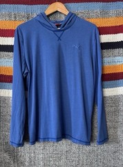 PUMA Solid Pullover Hoodie Blue Knit Cotton Polyester Men’s L Long Sleeve