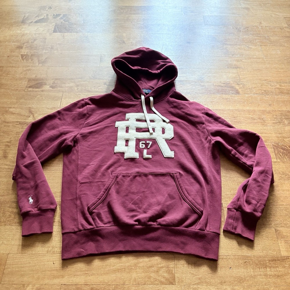 Polo Ralph Lauren Varsity Letter PRL Patch Fleece Hoodie Mens Medium Burgundy