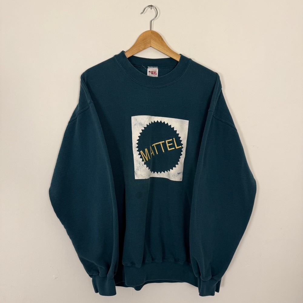Vintage 90s Mattel Toy Company Embroidered Pullover Sweatshirt Green XL Barbie