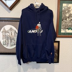 Vintage AND1 RARE Basketball Sports Hoodie Size XL Navy Blue Retro Designer Y2K