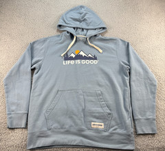 Life Is Good Mountain Hoodie Mens Large Blue Sweatshirt Outdoor Hiking Walking