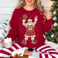 Basketball Santa Christmas Sweatshirt Holiday Sports Apparel Top Gift