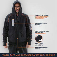 RefrigiWear Men’s PolarForce Sweatshirt Insulated Hoodie with Performance-Flex