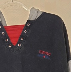 ESPRIT Men’s VTG Hooded Pullover Colorblock Sweatshirt Blue Fade Grunge Sz L 90s
