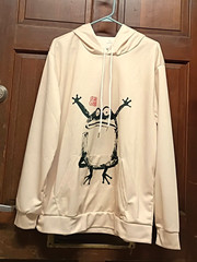 Unbranded Beige Pullover Hoodie Japanese Sad Toad Grumpy Frog Print Unisex Sz L