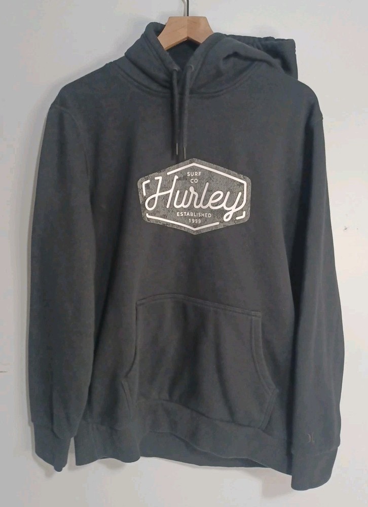 Hurley Surf Co. Hoodie Men’s Sz L Black Graphic Print Sweatshirt Pullover Beach