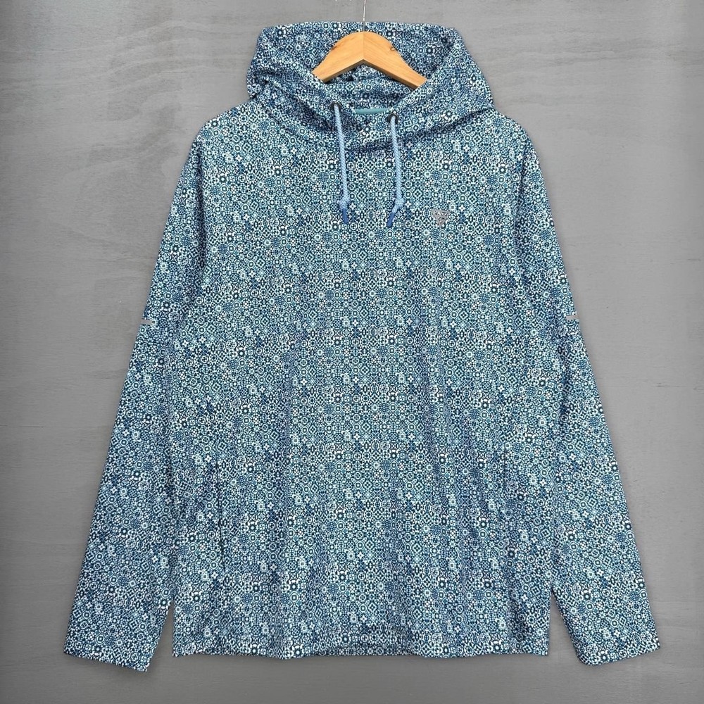 Maerleg Performance Hoodie Blue Geometric Tile Print Pullover Athletic Large