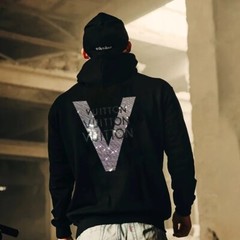 New Men Luxury Diamond V Letter 2 Sides Rhinestones Fashion Hoodie High Quality