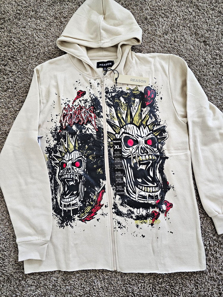 Reason Brand Khaki Mayhem Hoodie Zip Up Sweatshirt RR5-023 New in Bag $49 SRP