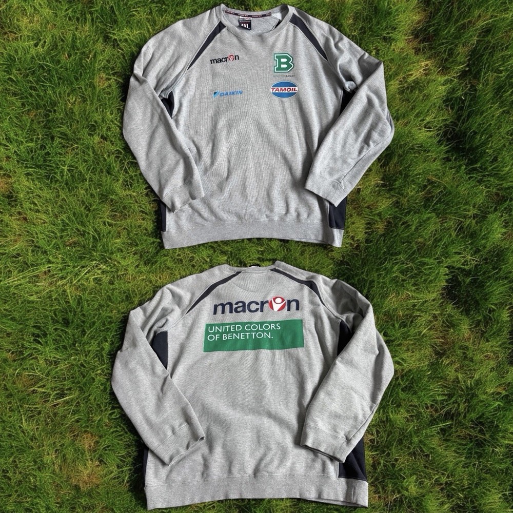 Vintage Macron United Colors Of Benetton Basket Men’s Sweatshirt Sz XL Grey Crew