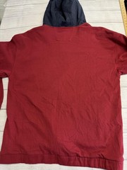 Nautica Hoodie Mens 2XL Red Navy Quarter Zip Pullover Sweatshirt Logo Pockets