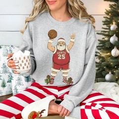 Basketball Santa Christmas Sweatshirt Holiday Sports Apparel Top Gift