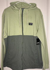 Billabong Abner Hoodie Men’s M Green Gray Colorblock Full Zip Sweatshirt NWT