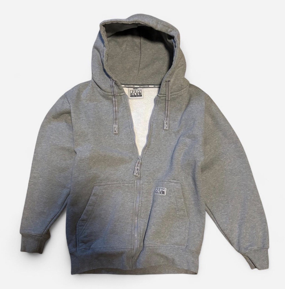 Pro Club Men’s Gray Cotton Full Zip Hooded Hoodie w/ Pockets Size S