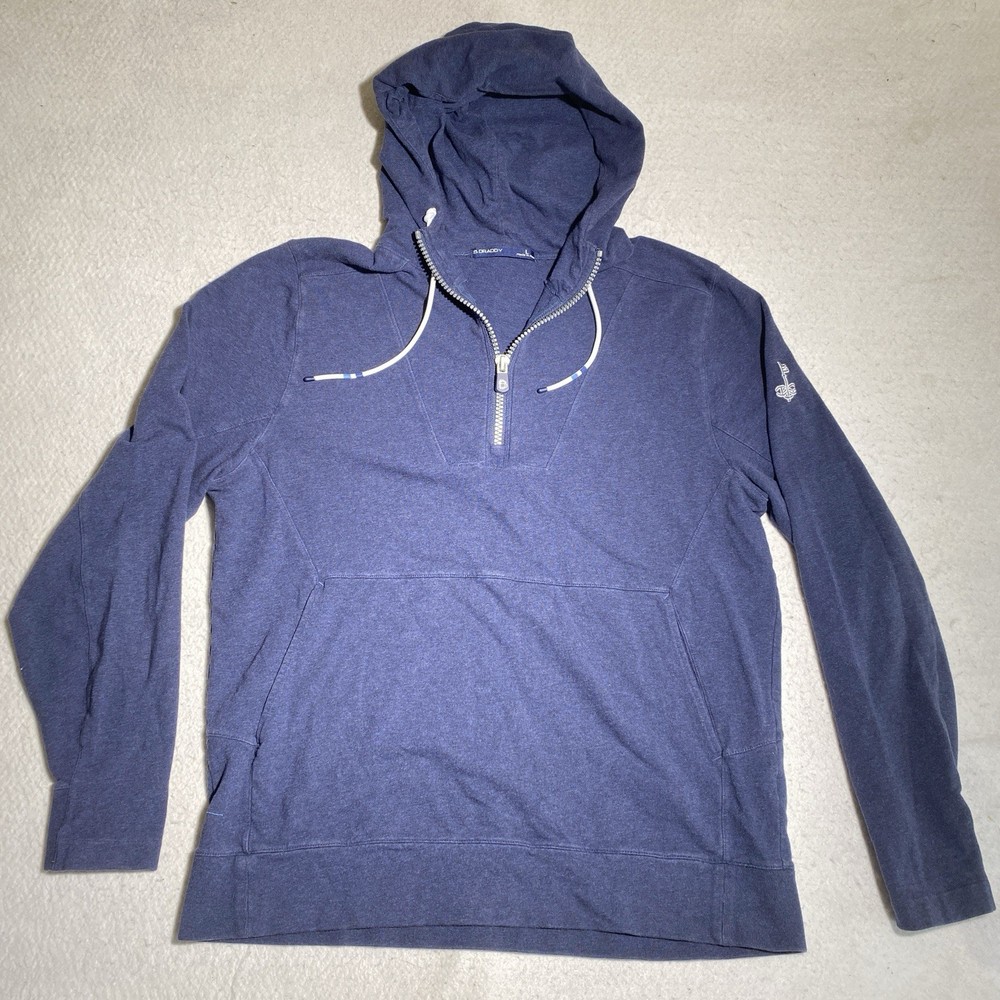 B. Draddy Proctor 1/4 Zip Hoodie Mens L Navy Pima Stretch Pockets Performance