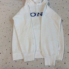 Vintage 1980s Sony Champion Hoodie Size Small White Blue Drawstring