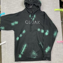 CLOAK Hidden In Plain Sight Graphic Hoodie Mens Unisex XL Black Bleach Wash