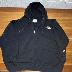 Champion Men’s 5XL Black Quarter-Zip Pullover Hoodie Embroidered Logo