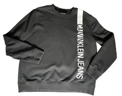 Calvin Klein Jeans Men’s Black Sweatshirt White Spell-Out Long Sleeve Cotton Lg