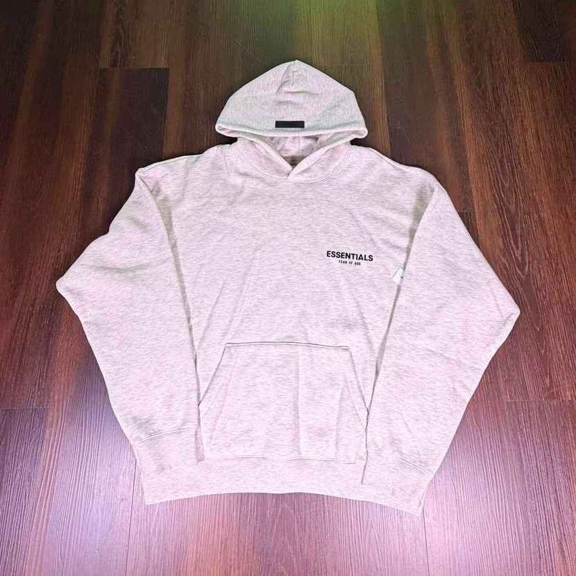 NWT Fear of God ESSENTIALS Hoodie Light Heather Oatmeal Grey Size XL –