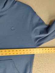 Champion Mens Sweatshirt Medium Blue Hooded Long Sleeve Knit Logo Pullover